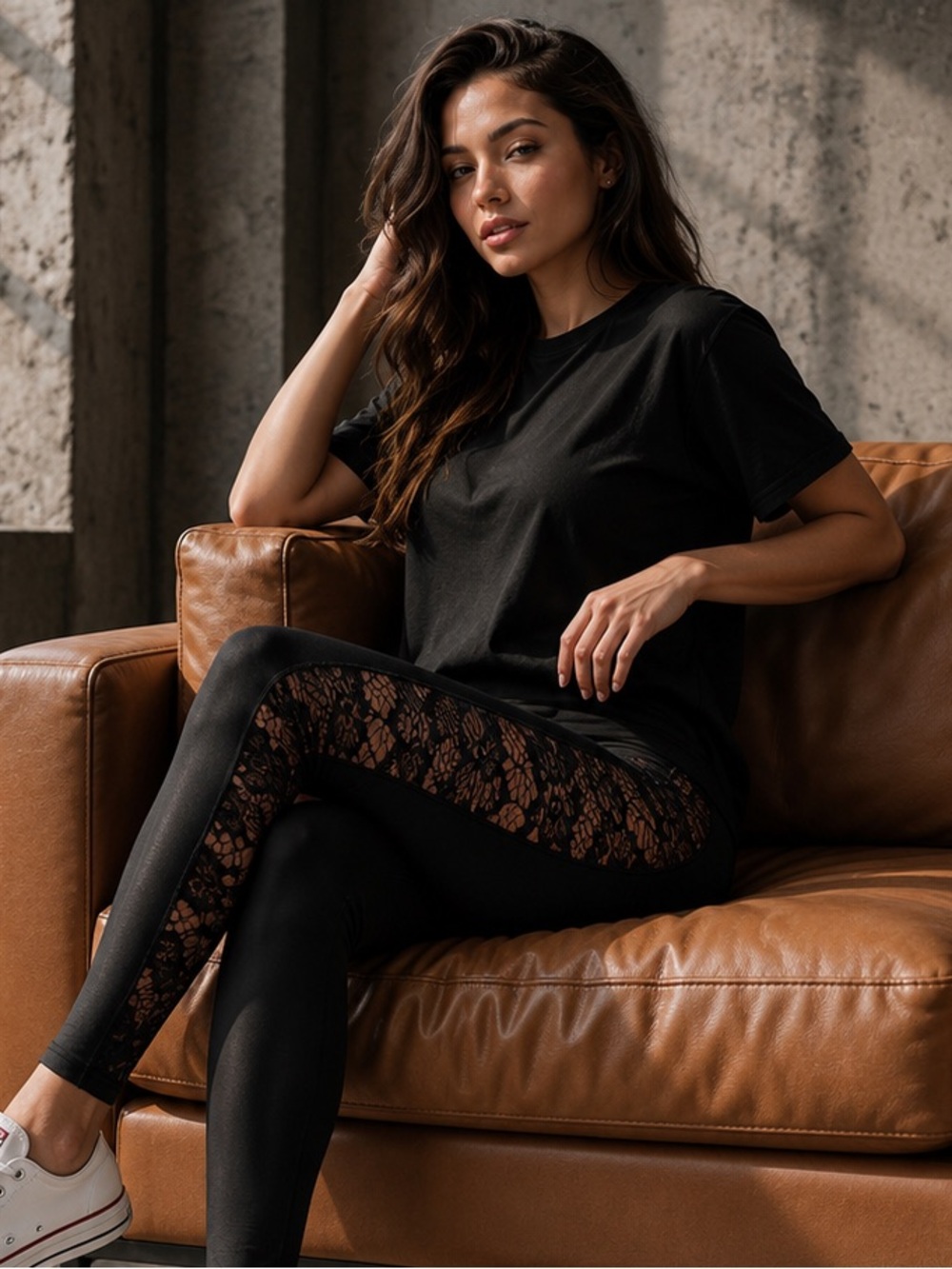 Black Lace Panel Leggings – Women’s Size 9
